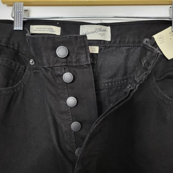 Universal Thread Black Mid-Rise Super Wide Leg Jeans Size 12S - Picture 3 of 7